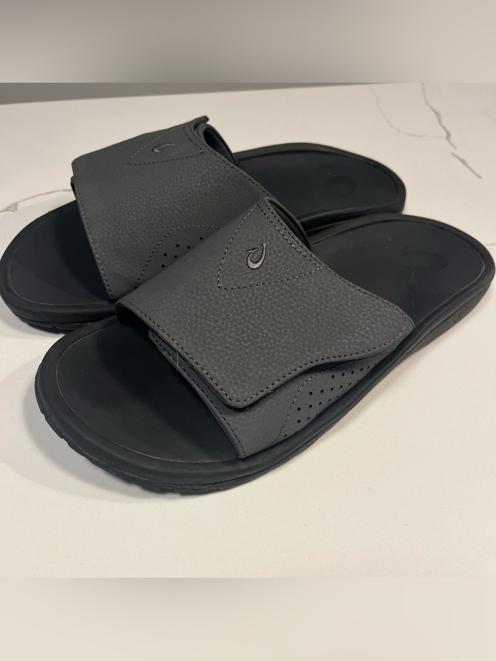 Olukai Nalu Black Hook & Loop Strap Slide Sandals Men's 13 10332-6C6C